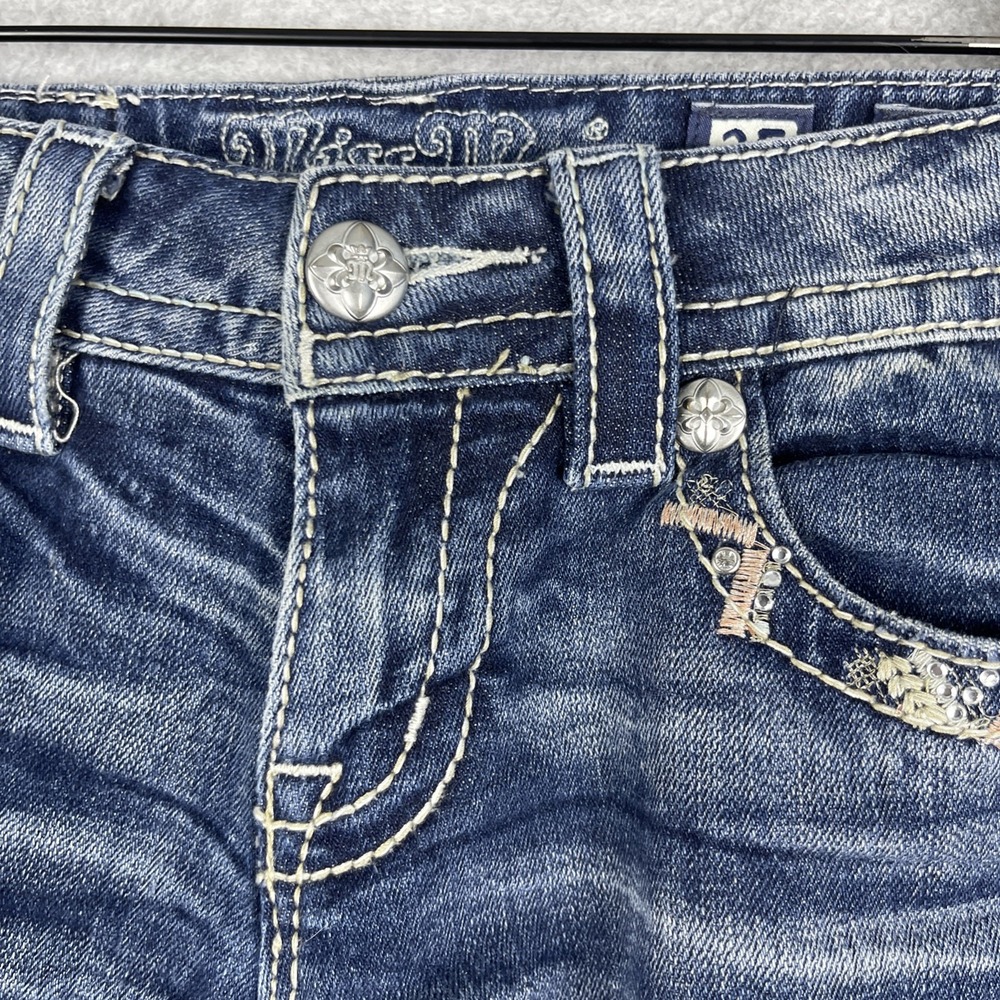 Miss Me Embellished Cropped Straight Leg Jeans Womens 25 Medium Wash Rhinestone - Picture 5 of 15